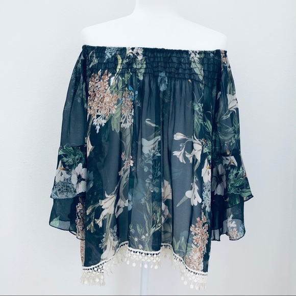 ⭐️Tempo Paris⭐️Silk Chiffon 3/4 Bell Sleeve Blouse - Picture 5 of 12